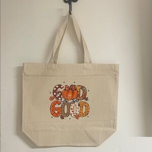 Beige Canvas Tote Bag with Fall Print